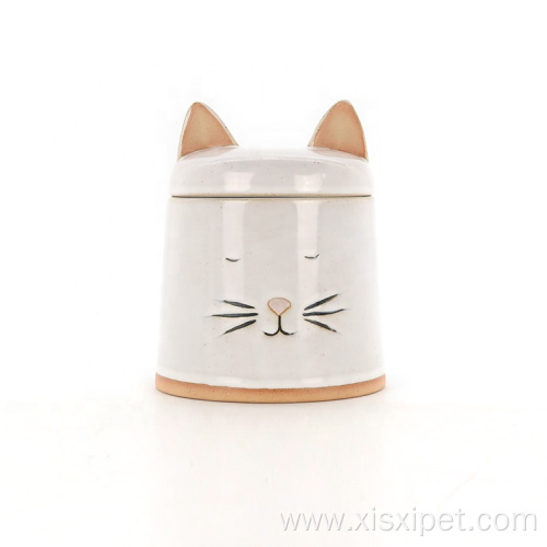 Pet Supplies White Ceramic Cat Shaped Container